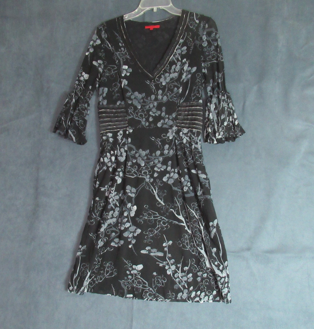 VTG 90s Y2K Vivienne Tam Dress M Black Sheer Mesh Floral Fairy Whimsigoth Vamp